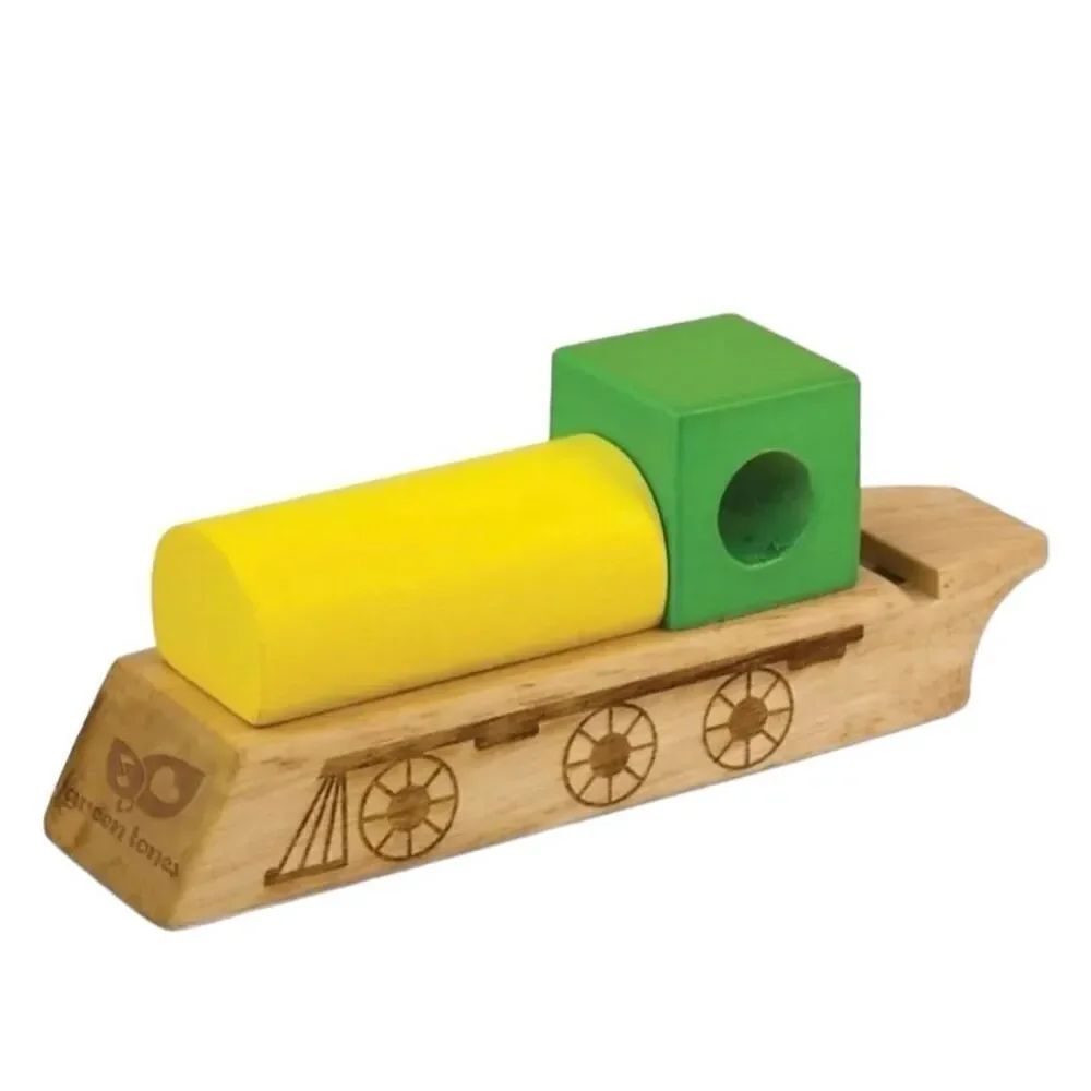 Kids Eco Friendly Yellow & Green Tones Wooden Train Whistle Toy